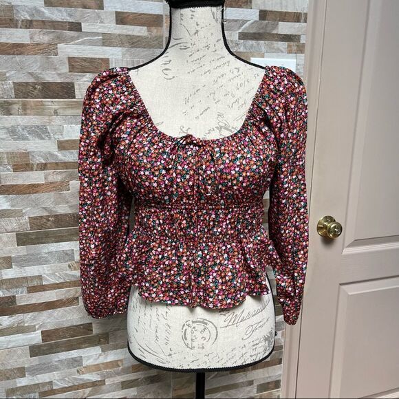 ZARA cotton floral crop top blouse puff sleeves Sz L - Picture 4 of 10